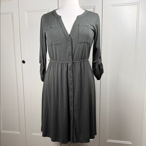 Torrid Long Sleeve Button-Down Dress in Olive Green